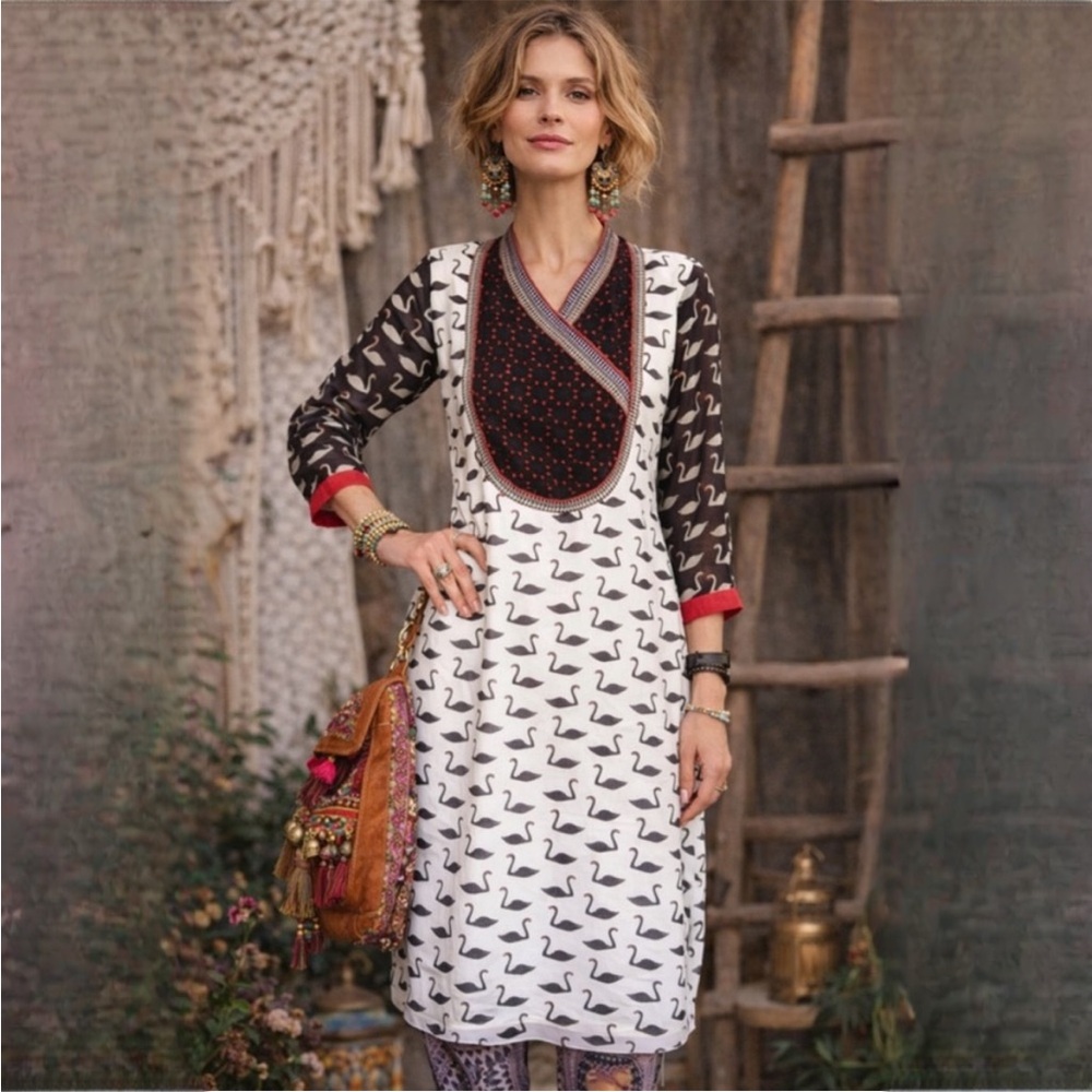 18 FIRE Cream Black Georgette Lined Duck Chiffon Lined Kurtas Shirt Dress